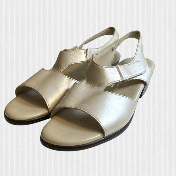 SAS Suntimer Sandals Sz 8.5 S-AAA Pearl Bone Ivory Leather Sling Back Peep Toe - Picture 5 of 14